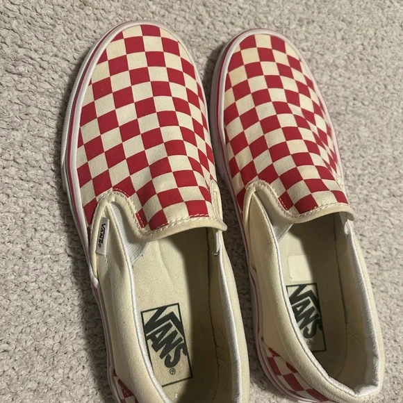 Vans Classic Slip-On Red and Cream Checkerboard Sneakers - Picture 2 of 5